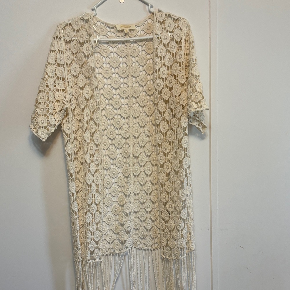 Rebellion Cream Lace Kimono with Fringe